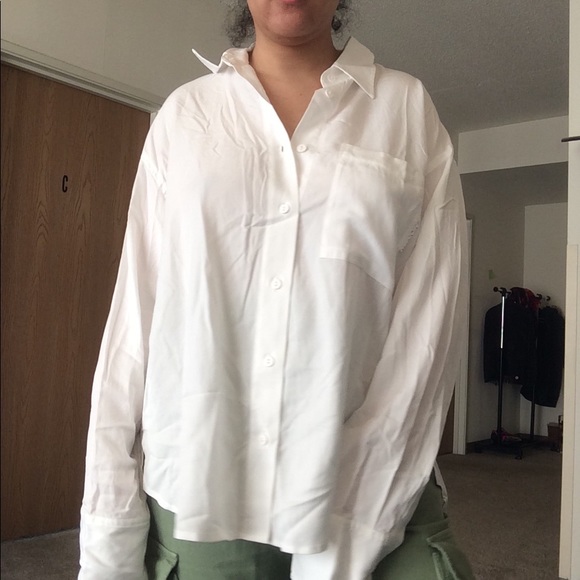 100% Tencel Lyocell Oversized High-Low Drop Shoulder Button Through Shirt Pocket - Picture 2 of 15